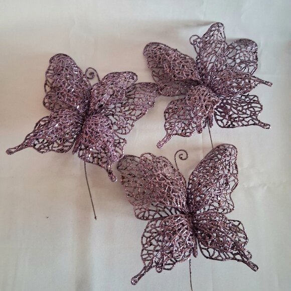 Lot of 6 Purple Glitter Decorative Butterflies - Picture 9 of 10